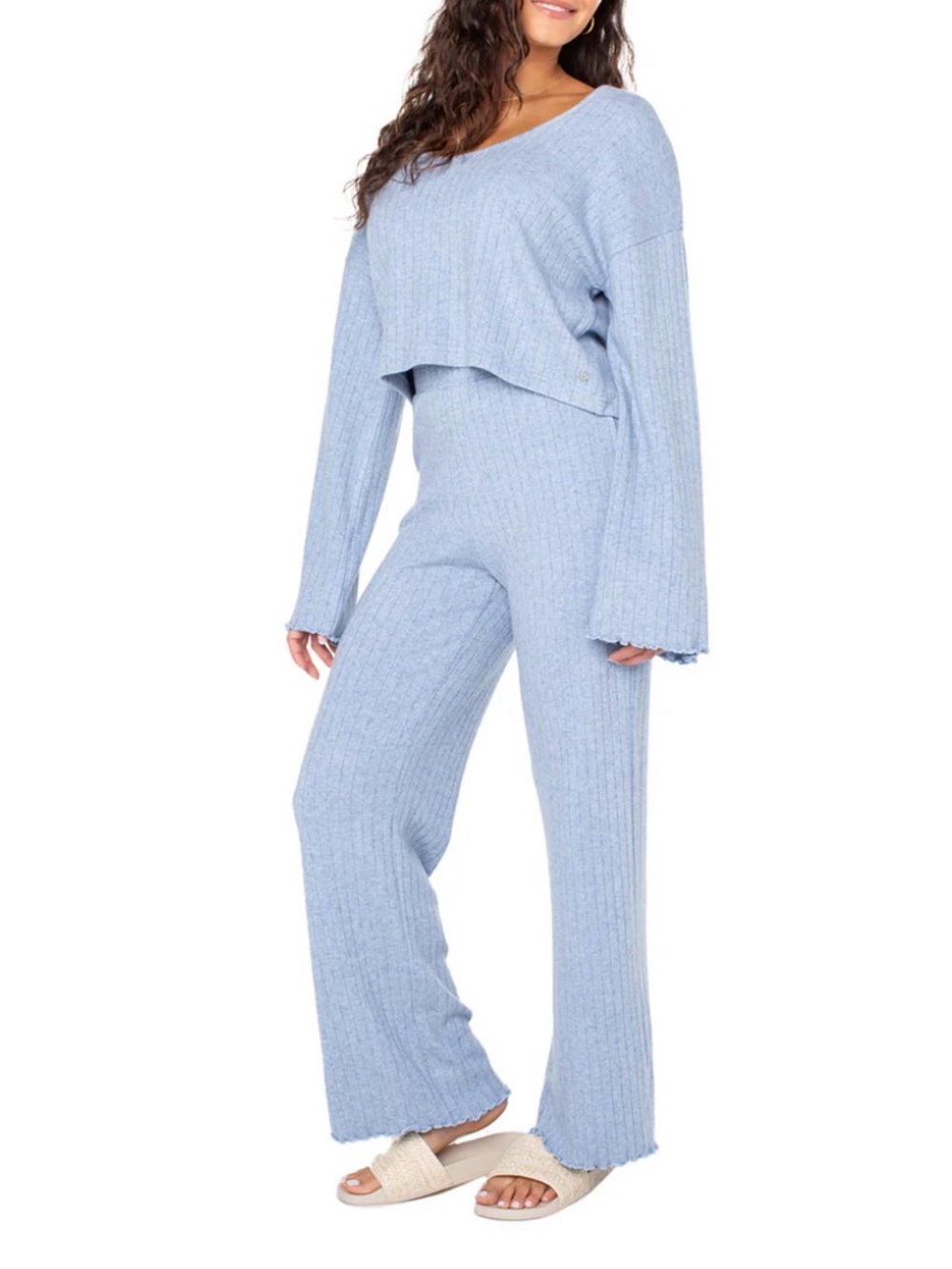 Roxy Light Blue Ribbed Two-Piece Lounge Set